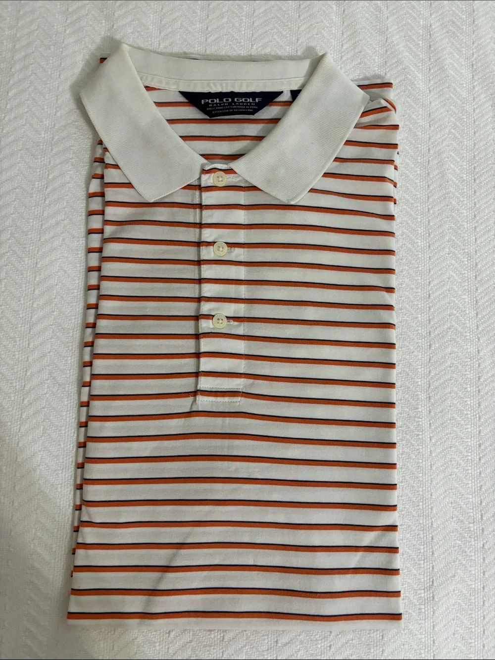 Ralph Lauren Men’s Polo Golf White Polo with Orange & Navy Stripes